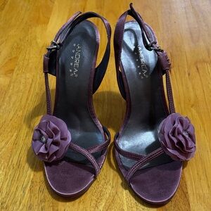 ANDREA FENZI Mauve Heeled Sandals with Floral Detail